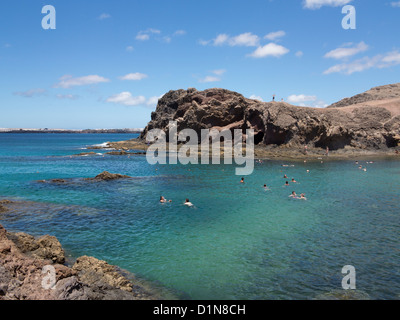 Playa de Spiaggia Papagayo vicino a Playa Blanca, Lanzarote, Isole Canarie Foto Stock