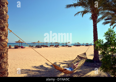 Il Marriott Hotel beach, Taba Heights holiday resort complesso al Monte Sinai in Egitto. Foto Stock