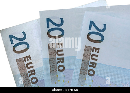 20 euro isolati su sfondo bianco Foto Stock