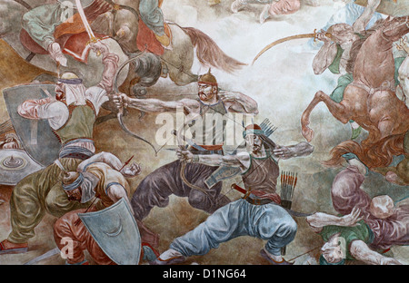 Dettaglio del Murale che commemora la Battaglia di Skanderbeg Museum di Kruja Foto Stock