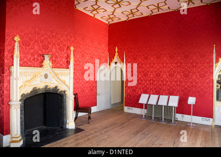 Grande Nord Bedchamber / camera di letto di restaurato Strawberry Hill House, Saint Mary's University, Twickenham. Middlesex. Regno Unito. Foto Stock