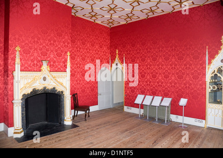 Grande Nord Bedchamber / camera di letto di restaurato Strawberry Hill House, Saint Mary's University, Twickenham. Middlesex. Regno Unito. Foto Stock