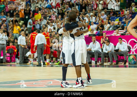 Stati Uniti d'America sconfitte in Spagna la medaglia d oro di pallacanestro degli uomini di gioco presso le Olimpiadi estive di Londra, 2012 Foto Stock