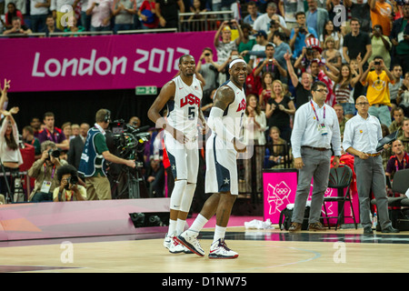 Stati Uniti d'America sconfitte in Spagna la medaglia d oro di pallacanestro degli uomini di gioco presso le Olimpiadi estive di Londra, 2012 Foto Stock