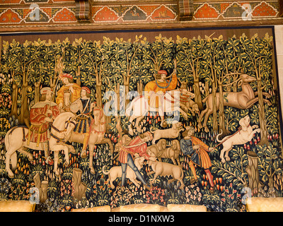 Il XIV secolo arazzo in Hearst Castle, San Simeon California USA Foto Stock