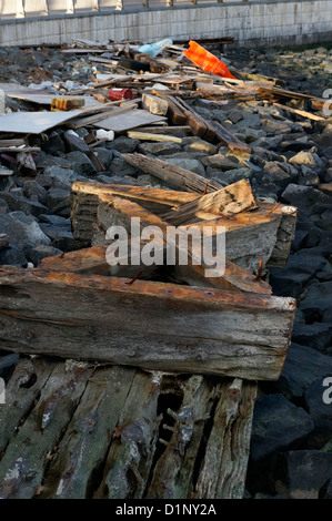 Uragano Sandy detriti sulla East River a New York, NY Foto Stock