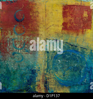 Una pittura astratta con i colori rosso blu e giallo. Foto Stock