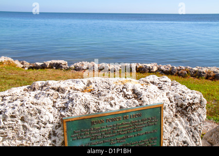 Islamorada Florida Florida Keys, US Highway Route 1 One, Overseas Highway, Florida Keys National Marine Sanctuary, acqua, cartello, logo, Juan Ponce De Leon, info Foto Stock