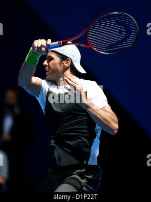 02.01.2013 Perth, Australia. Tommy Haas (GER) in azione contro Andreas Seppi (ITA) durante la Hyundai Hopman Cup di Perth Arena. Foto Stock