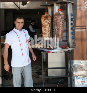 Chef shawarma vendita, Istanbul, Turchia Foto Stock