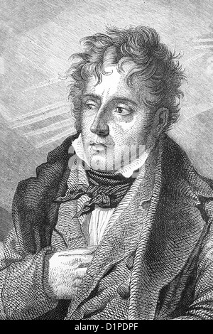 Chateaubriand, François-René Vicomte de Chateaubriand (1768-1848). Lo scrittore francese e politico. Illustrazione di antiquariato, 1856. Foto Stock