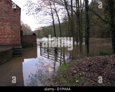 Il 2 gennaio 2013. Inondazioni in Ironbridge, Shropshire, Regno Unito. Foto Stock