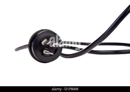 Nero cavo elettrico connettore isolato su bianco Foto Stock