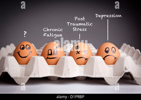 La salute mentale concetto in stile giocoso con caratteri di uovo Foto Stock