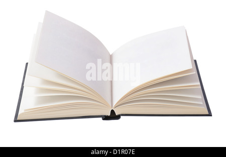 Libro aperto sulla isolato su bianco Foto Stock