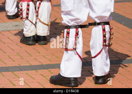 Vista posteriore di Morris ballerini alle gambe con campane. St Albans, Regno Unito. 2012 Foto Stock