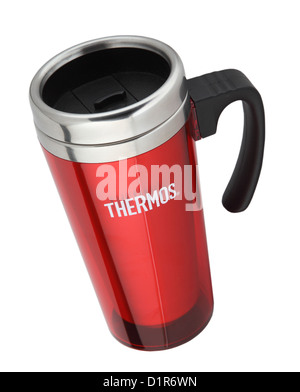 Thermos rosso corsa isolata o desktop mug isloated su bianco backgoround Foto Stock