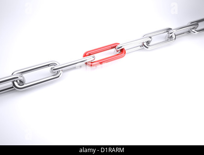 Maglia di catena centrato sul link rosso su sfondo semplice Foto Stock