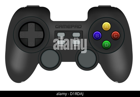 Illustrazione del gamepad nero isolato su bianco Foto Stock