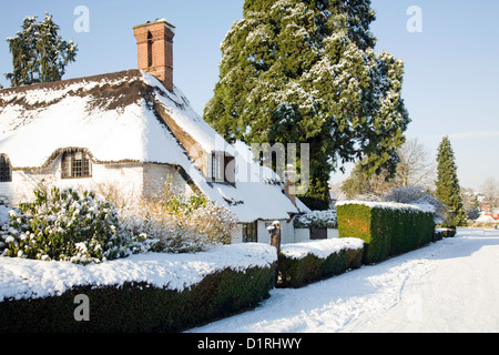 Neve su una proprietà di paglia in Asher, surrey, Inghilterra Foto Stock