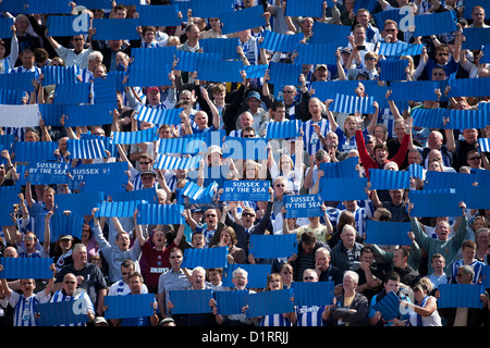 Brighton e Hove Albion appassionati al Withdean Stadium di Brighton. Foto Stock