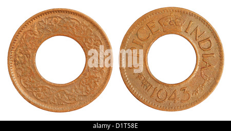 Vecchia uno Indiano Pice moneta di 1943 Foto Stock