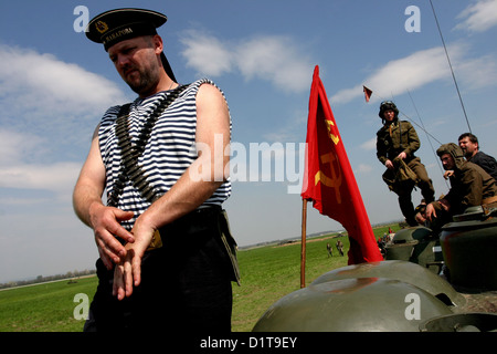 Ricostruzione della Battaglia della seconda Guerra Mondiale, liberazione di Ostrava, Airfield Mosnov, Repubblica Ceca, rievocazione della seconda guerra mondiale Foto Stock