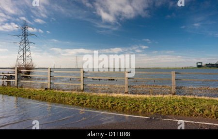 Il fiume Nene inondazioni Whittlesey lavaggi, vicino a Dog-in-a-doppietto Bridge, nelle paludi tra Peterborough e Whittlesey Foto Stock