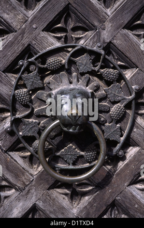 Respingente decorativo su una decorata porta di legno al XIII secolo il castello di Malbork Pomerania Polonia Foto Stock