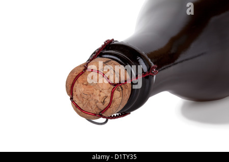 Bottiglia di Champagne collo isolati su sfondo bianco Foto Stock