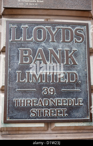 LLOYDS BANK LIMITED 39 Threadneedle Street London Wall sign Foto Stock