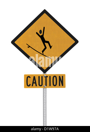 Crazy surfer attenzione segno isolato con percorso di clipping. Foto Stock