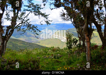 La vista dalle rovine della massiccia fortezza Quelap nel nord del Perù - costruito da Chachapoyas persone. Foto Stock