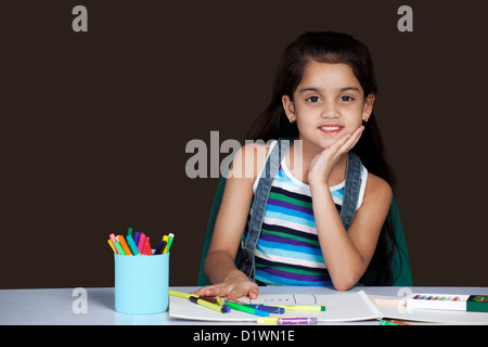 Ritratto di ragazza sorridente disegno Foto Stock
