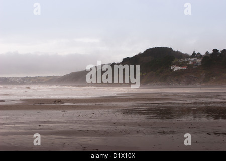 Case sulla scogliera che si affaccia sulla spiaggia di Seaton nel sud est di Cornwall, Regno Unito in inverno Foto Stock