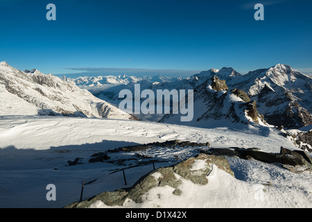 Vista panoramica dal Mittelallalin, Saas fee, Vallese, Svizzera Foto Stock