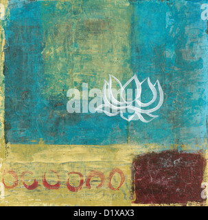 Sfondo astratto dipinto con un unico semplice lous blossom. Foto Stock