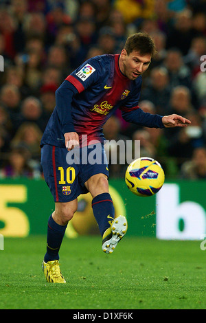 Lionel Messi (FC Barcelona), durante la Liga partita di calcio tra FC Barcelona e il RCD Espanyol, allo stadio Camp Nou a Barcellona, Spagna, Domenica, 6 gennaio 2013. Foto: S.Lau Foto Stock