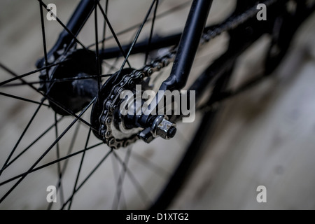 Fixie bicicletta con pignone posteriore dettaglio Foto Stock