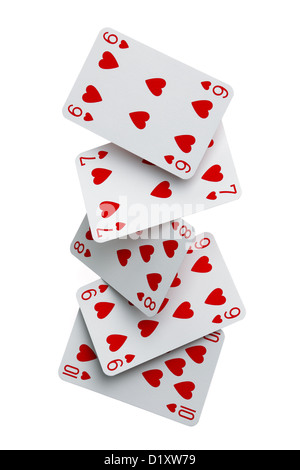 Straight flush la caduta di carte Foto Stock