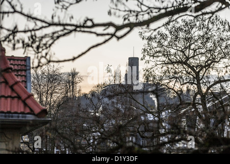 Blick auf die Godesburg a Bonn Bad Godesberg vom Fenster aus Foto Stock