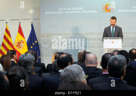 Il principe Felipe ospite d onore, per l'inaugurazione del Barcelona-Figueres linea ferroviaria ad alta velocità AVE .Girona Catalogna Spagna Foto Stock