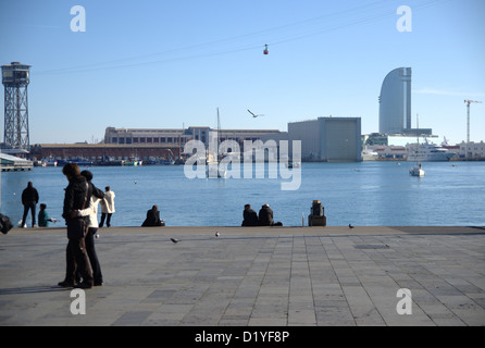 Una vista di Port Vell di Barcellona Foto Stock