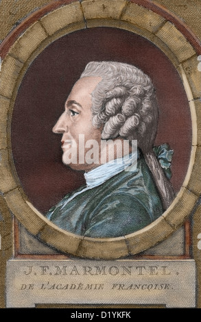 Jean Francois Marmontel (1723-1799). Lo scrittore francese e storico. Incisione colorata. Il XVIII secolo. Foto Stock