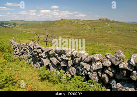 La sempre attraente paesaggio Dartmoor dalle piste di Rippon Tor, guardando a nord-est verso la sella e Tor Haytor Foto Stock