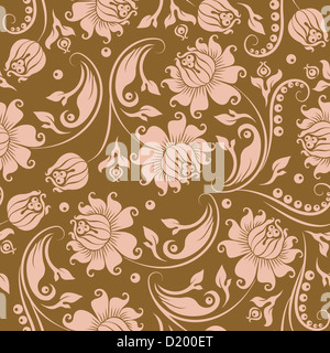 Seamless motivo floreale. Il beige Fiori su fondo oro. In stile vintage. Foto Stock