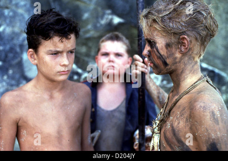 Der Herr Der Fliegen Signore mosche Balthazar Getty, Danuel Pipoly, Chris Furrh Die Jungen teilen sich bald in zwei Lager mit Foto Stock