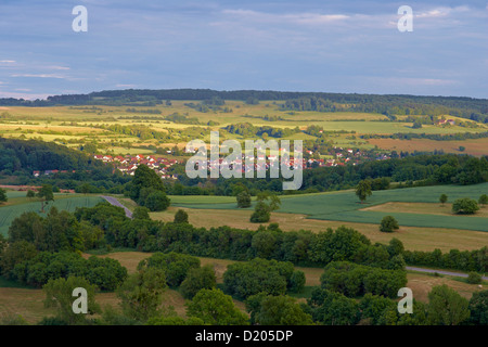Vista di Blickweiler in serata, Blieskastel, Bliesgau, Saarland, Germania, Europa Foto Stock