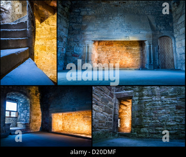 Cartolina da caldo e freddo luce nel castello medievale Foto Stock