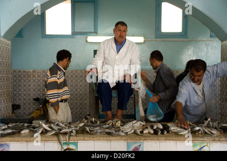 Asta al mercato del pesce nella città di Houmt Souq dell isola di Djeba in Tunisia Foto Stock